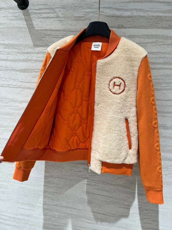 HM 2026 Bomber Jacket Orange Beige Wool