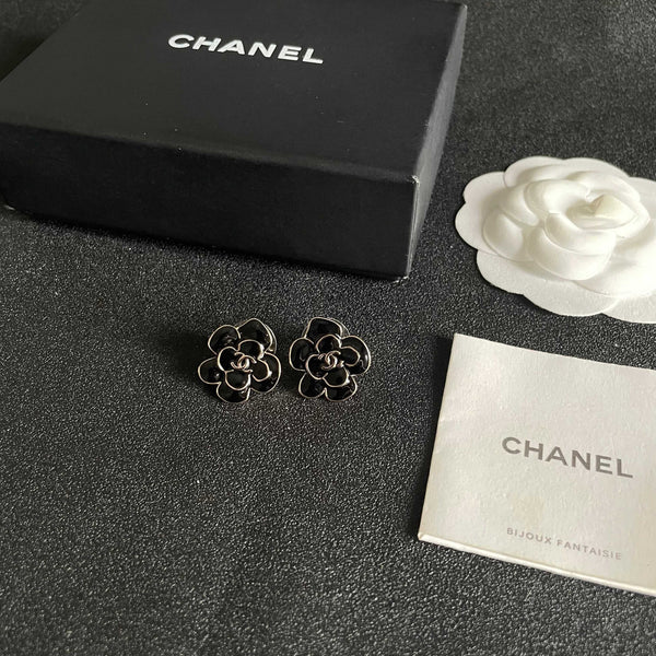 CC Camellia Double C Black Gold Earrings