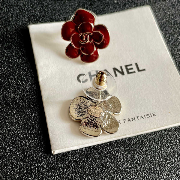 CC Camellia Double C Red Gold Earrings
