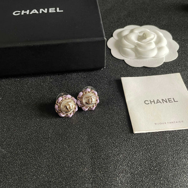 CC Pendant Double C Purple Pearl Gold Earrings