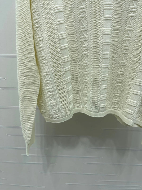 HM 2026 Collared Knit Long-Sleeve Top Cream Tencel Cotton 413333