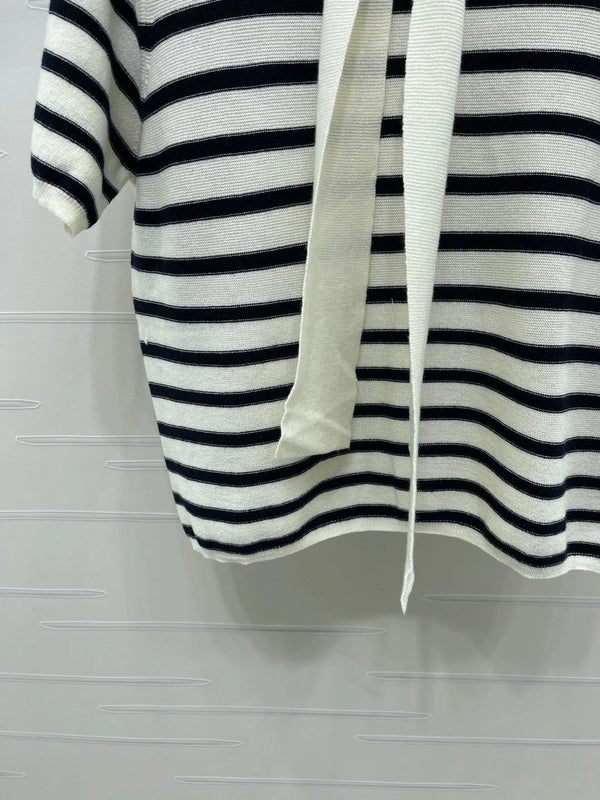 CC 2026 Shawl-Style Striped Knit Short-Sleeve Top Viscose 677747