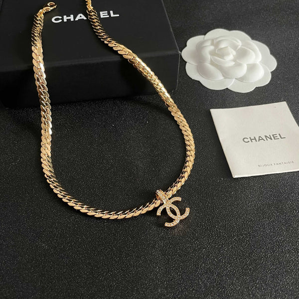 CC Plated Curb Chain Gold Diamond Necklace