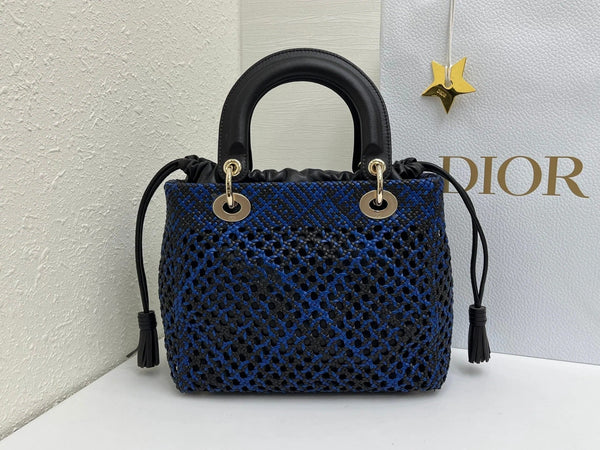 CD Lady Woven Bag 24CM Open-Mesh Lambskin Leather
