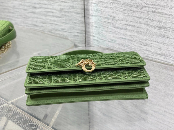 CD 2026 Microbead-Embroidered Bag 21cm Cotton Leather 355271