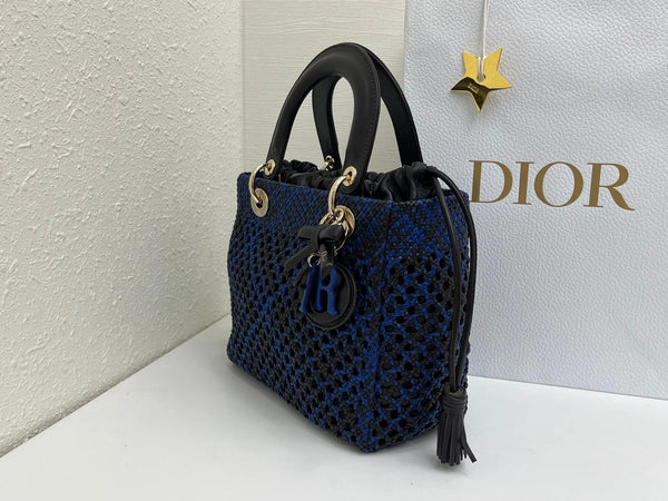 CD Lady Woven Bag 24CM Open-Mesh Lambskin Leather