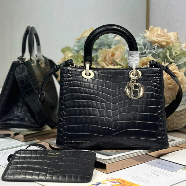 CD 2026 Toujours Bag Black Embossed Calfskin 288195