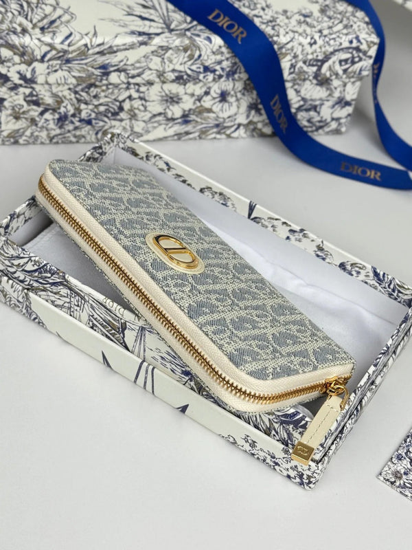 CD 2026 Montaigne Voyageur Slim Wallet 20cm Blue Demin Fabric