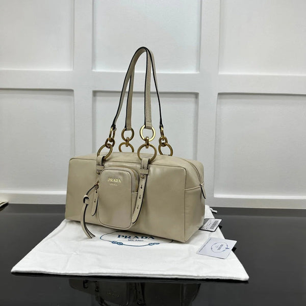 Prad 2026 Dangle Medium Shoulder Bag 30cm Patent Calfskin