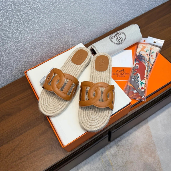 Hermes 2026 Famosa Espadrilles Tan Beige Straw Leather