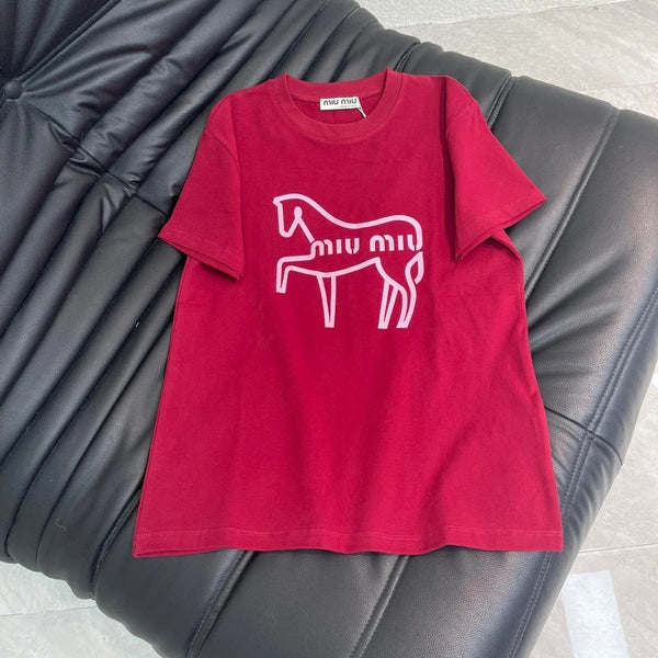 Miumiu 2026 Crew Neck Short-Sleeve T-Shirt with Logo Cotton 344319