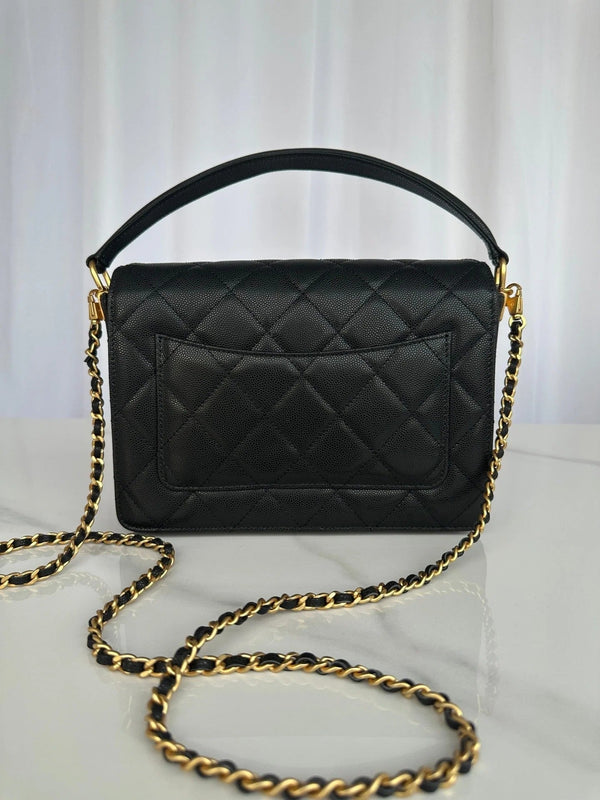 CC 2026 Flap Bag with Top Handle 19CM Gum-grain Cowhide
