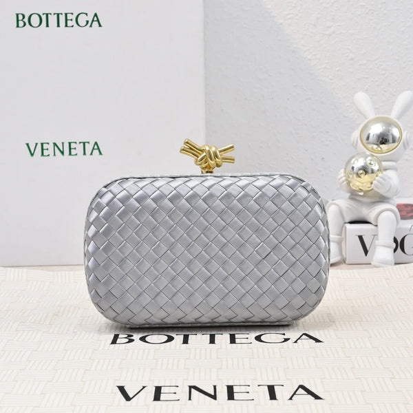 Bottega Veneta 2026 Knot Clutch 20cm Silver Gold Woven Leather