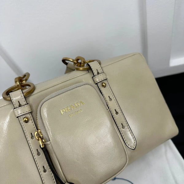 Prad 2026 Dangle Medium Shoulder Bag 30cm Patent Calfskin