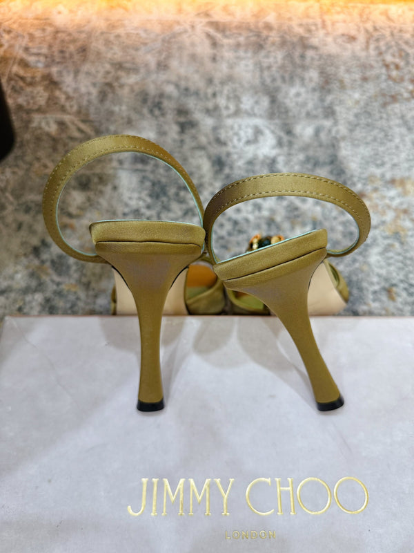 JC 26s Emani 100 Sandals 10cm Olive Green Satin 996787