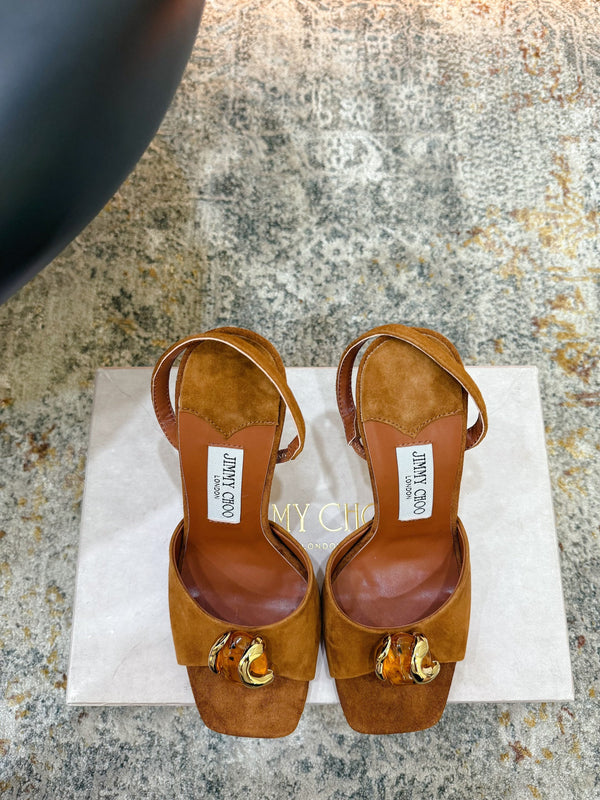 JC 26s Emani 100 Sandals 10cm Tan Suede 996790