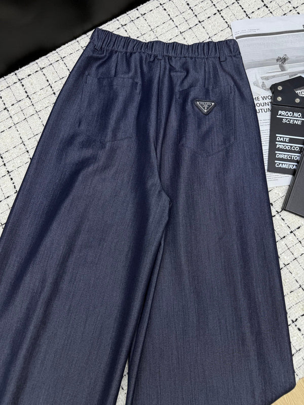 Prad 26S Indigo Denim Cotton Wide Leg Pants 428131