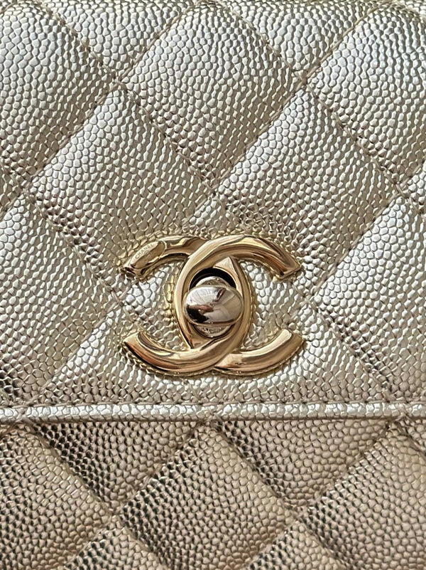 CC 26s Mini Flap Bag 14.5cm with Top Handle Sliver Caviar Leather