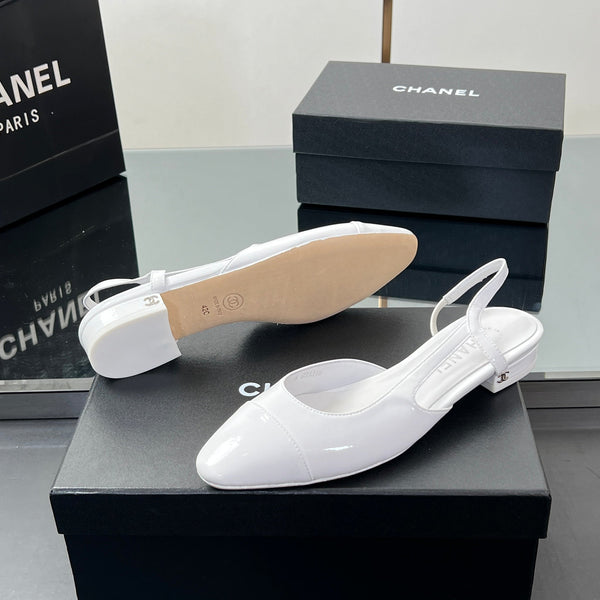 CC Slingback 2.5cm White Glossy Leather