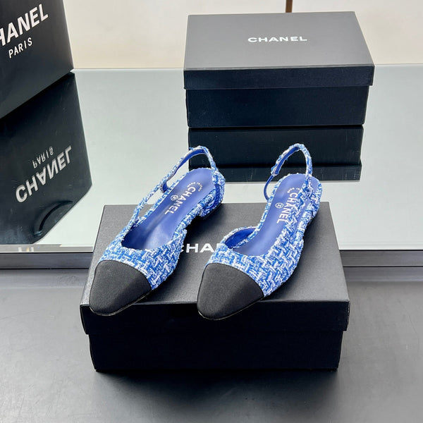 CC Slingback 2.5cm Cobalt Blue Black Tweed Fabric