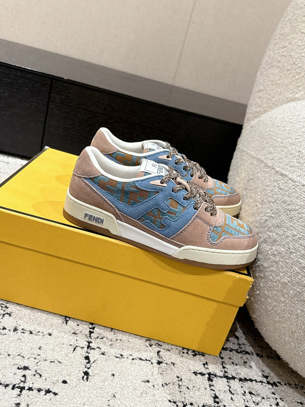 Fendi Match Trainers Brown Blue Suede Cotton 679602