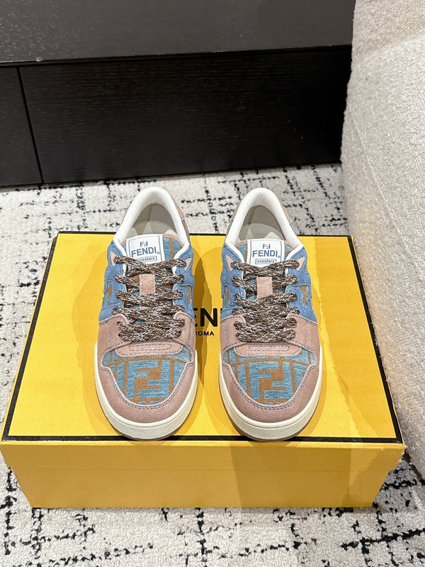 Fendi Match Trainers Brown Blue Suede Cotton 679602