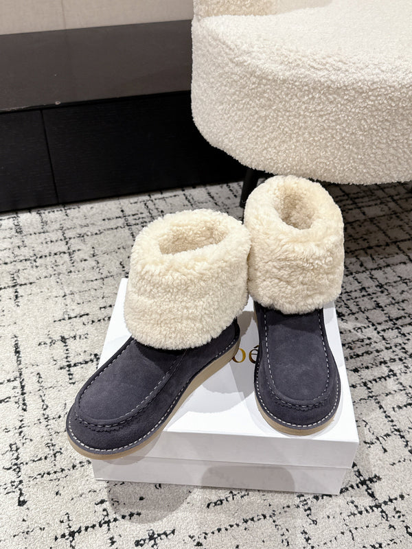 Chloe Snow Boots Gray Suede Wool 514336