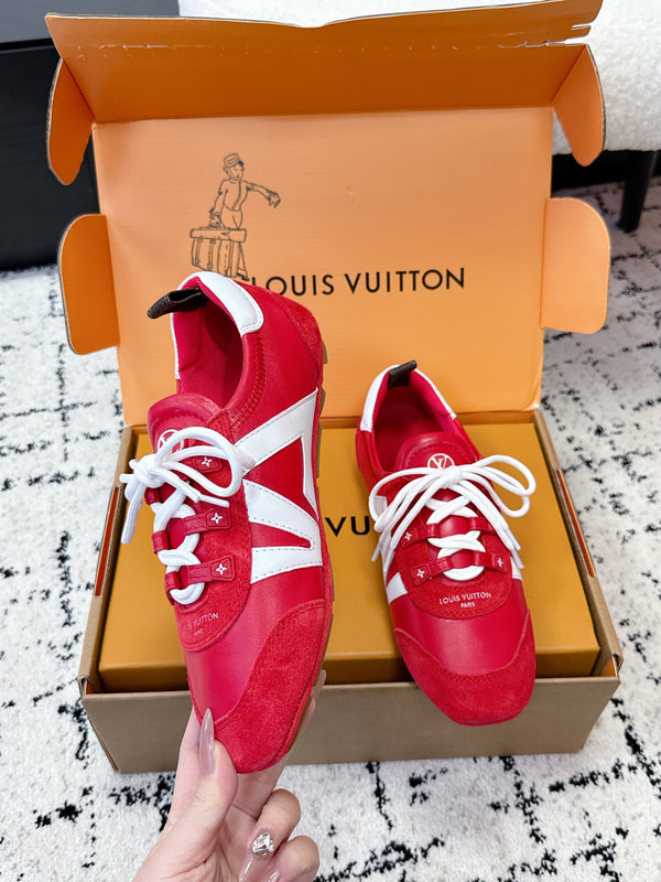 LV Sneakerina Sneaker Red White Suede Leather 616976