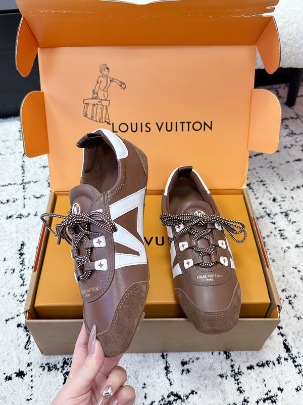 LV Sneakerina Sneaker Brown White Suede Leather 616977