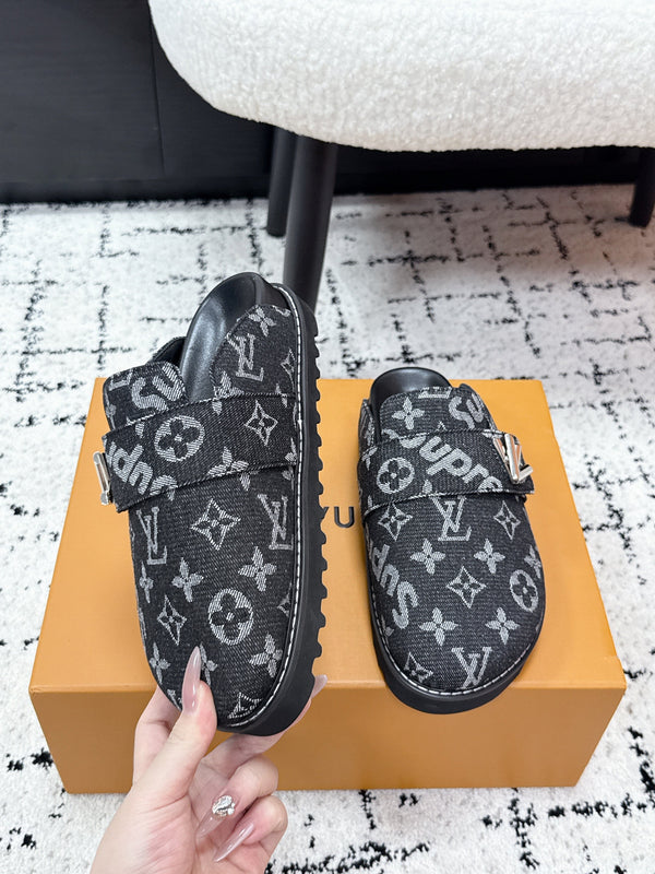 LV Cosy Comfort Mules Dark Grey Monogram Denim 616992