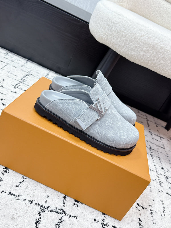 LV Cosy Comfort Mules Light Grey Monogram Denim 616993