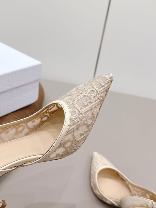 CD 26s Adiorable Slingback Pumps 8cm Beige Mesh Sheepskin
