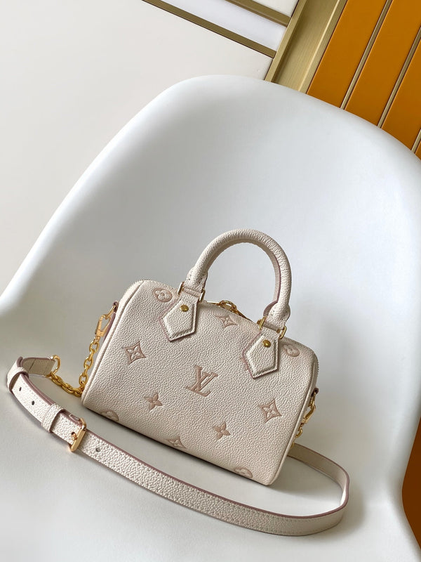 LV Speedy 20 Bandoulière Bag Beige Embossed cowhide 252519