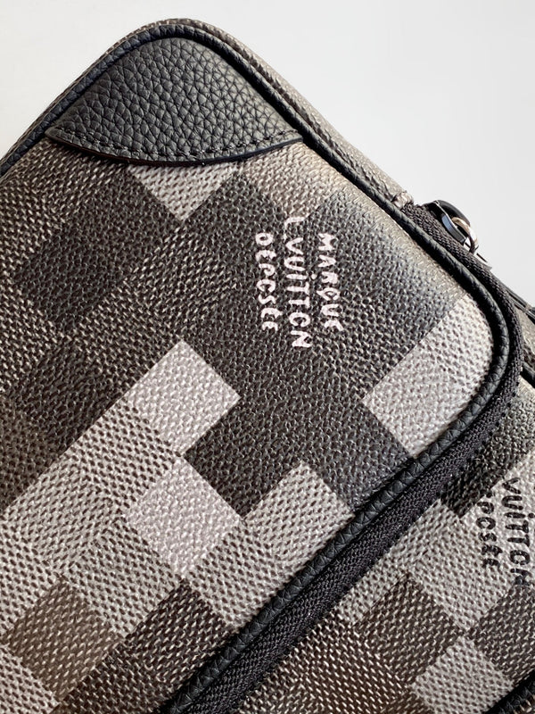 Lv Nil Messenger Black Damoflage Black Canvas- Black Metal