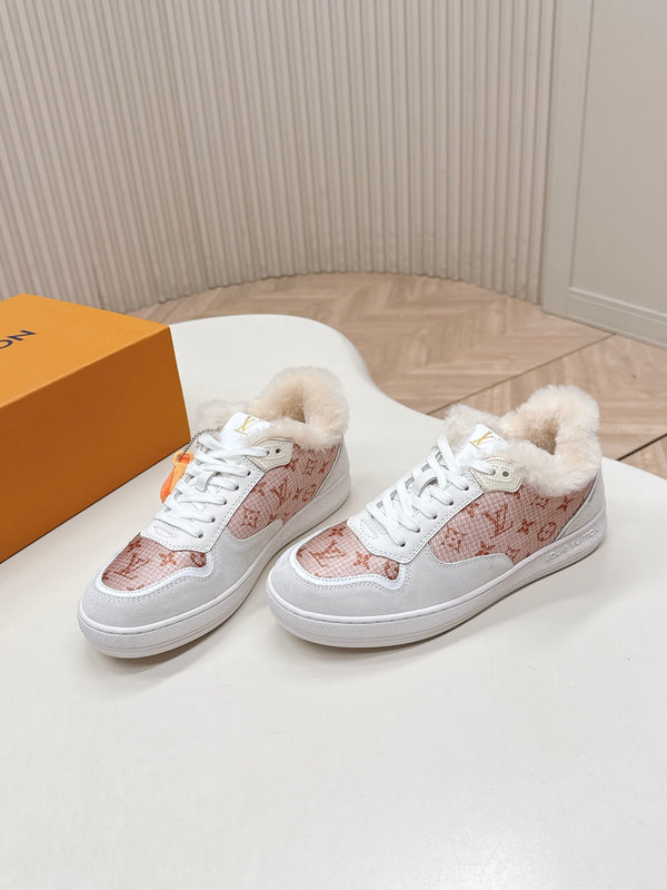 LV Stadium Sneaker White Pink Cowhide Cotton Wool 595428