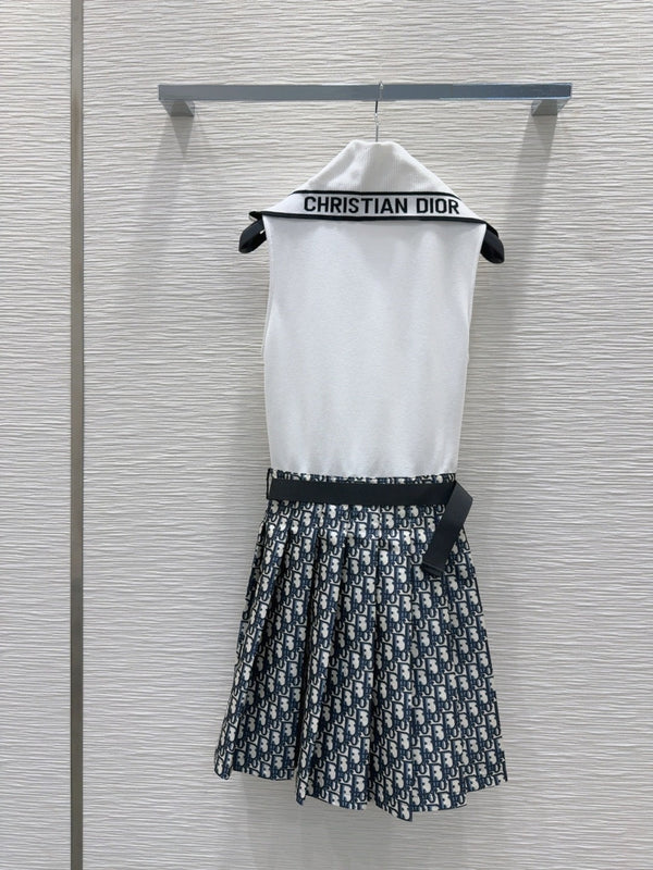 CD 2025 Vest Dress White mix Navy blue Cotton Polyester