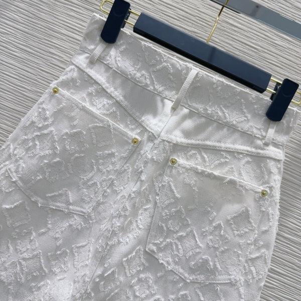 LV 25S Monograw Jacquard Fabric Skirt White Cotton