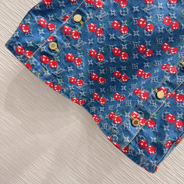 LV 25 Cherry Denim Skirt Blue Cotton