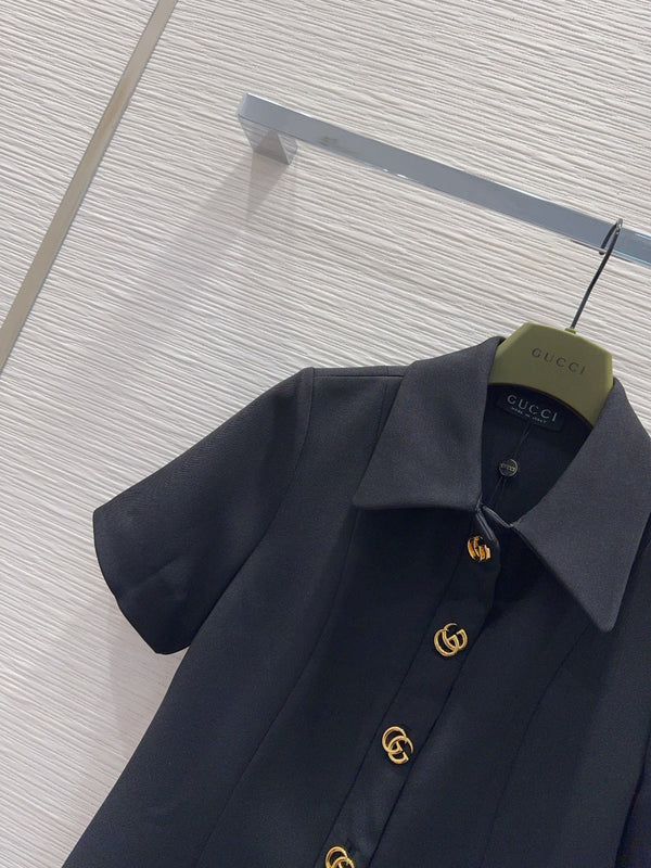GG Crêpe Dress With Double G Button Black Wool 346685