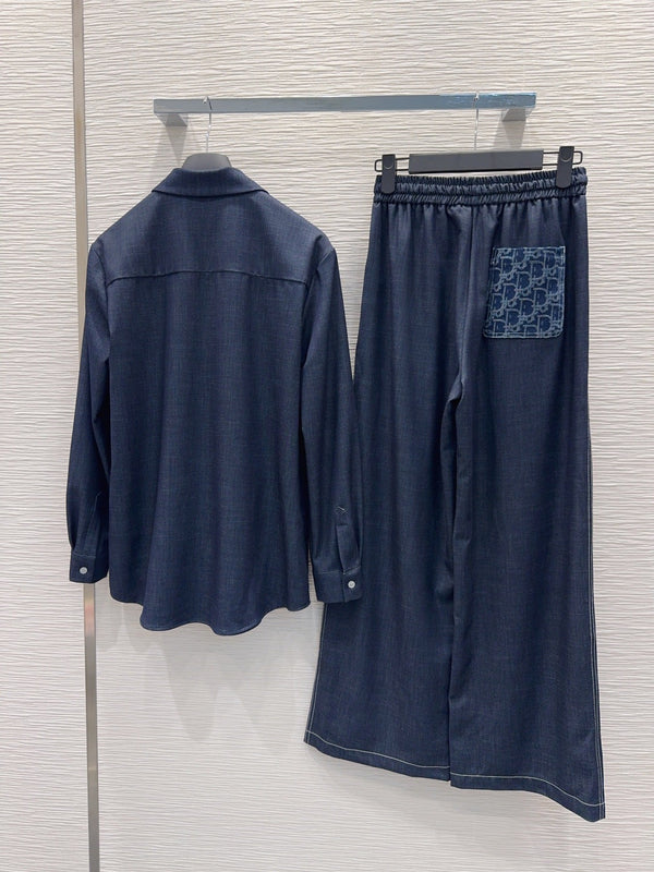 CD Denim Shirt Oblique Patterned Pockets Dark Blue Polyester Viscose 351282