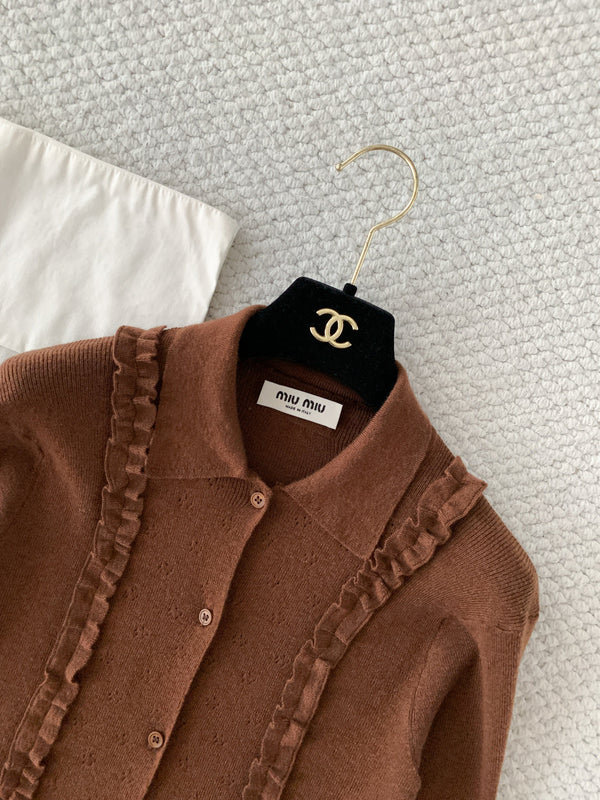 Miu 26s Cardigan Brown Cashmere Silk 380641