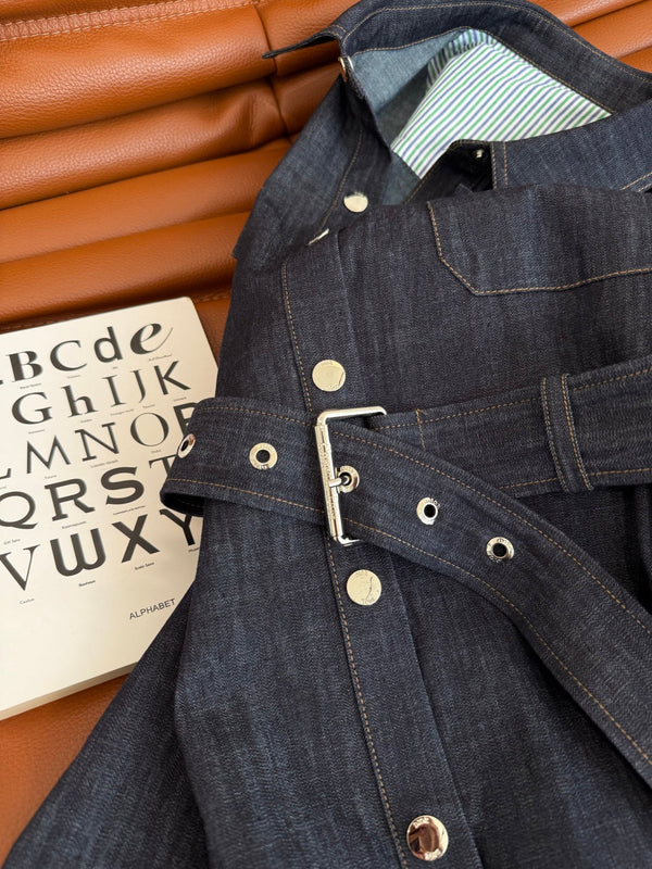 CD 25 Short-sleeved Denim Dress Indigo Blue Cotton