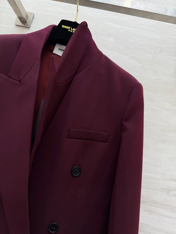YSL 26S Burgundy Double Breasted Blazer 428258