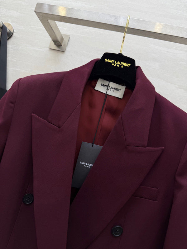 YSL 26S Burgundy Double Breasted Blazer 428258