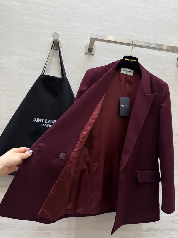 YSL 26S Burgundy Double Breasted Blazer 428258