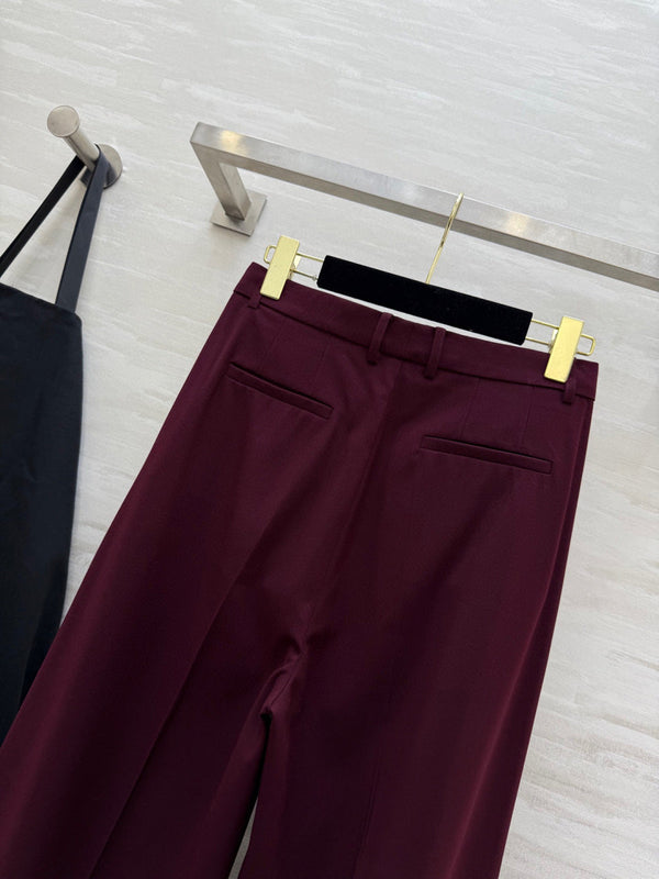 YSL 26S Burgundy Pleated Wide Leg Trousers 428261