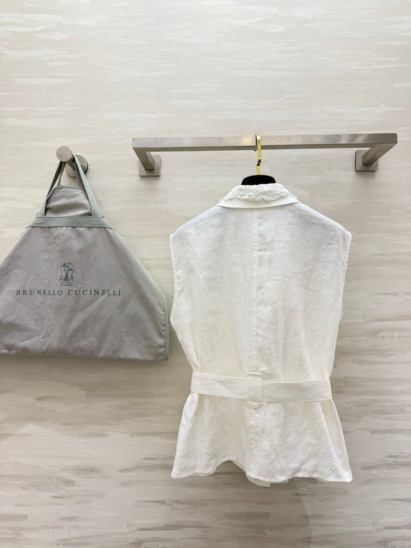 Brunello Cucinelli Vest White Linen 396979