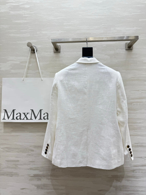 Max Mar Single-Breasted Blazer White Linen 398828