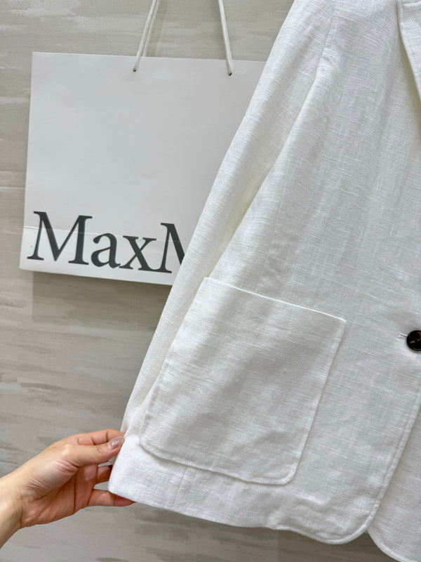 Max Mar Single-Breasted Blazer White Linen 398828