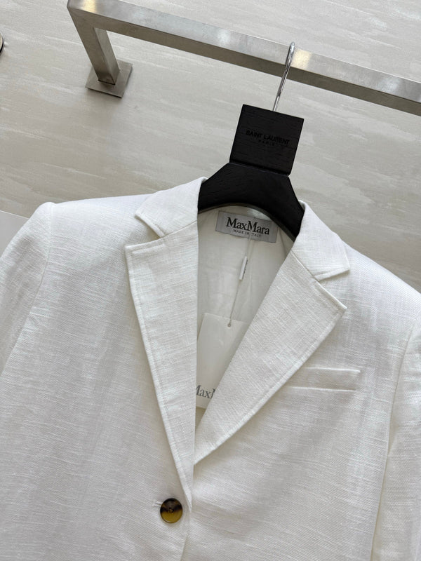 Max Mar Single-Breasted Blazer White Linen 398828